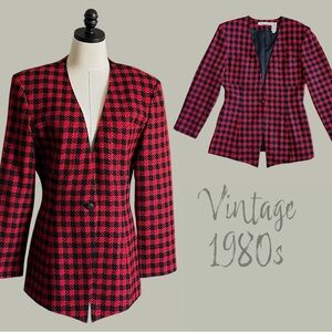 vintage 80s Eleanor P Brenner wool blazer black red plaid size 12